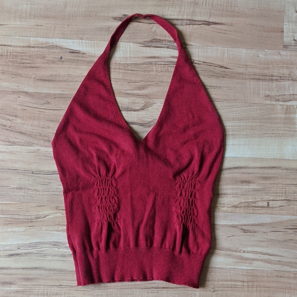Mango Red Smocked Backless Crop Top